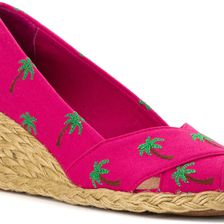 Ralph Lauren Cecilia Geranium/Green/Brown Canvas Embossed Critters