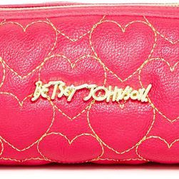Betsey Johnson Quilted Heart Faux Leather Pencil Case FUSHIA