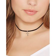 Bijuterii Femei Forever21 Cross Charm Velvet Choker Blacksilver