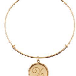 Alex and Ani 14K Gold Filled Initial X Charm Wire Bangle RUSSIAN GOLD