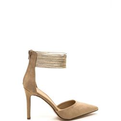 Incaltaminte Femei CheapChic Power Play Pointy Faux Suede Heels Taupegold