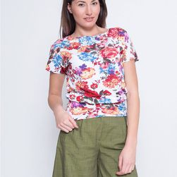 Bluza din tricot de viscoza cu imprimeu floral rosu, Fan 2, Lo Spaccio