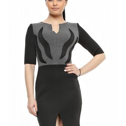 Rochie neagra, din neopren, cu aplicatii pe bust, Emily G