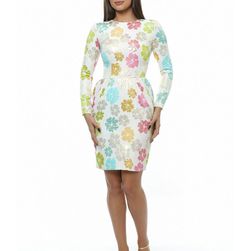 Rochie multicolora, cu imprimeu floral, cu maneca lunga, cu fermoare metalice, Emily G