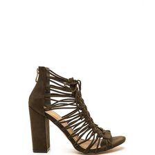 Incaltaminte Femei CheapChic Knot Again Chunky Caged Lace-up Heels Olive