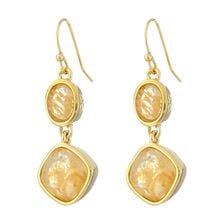 Cole Haan Double Drop Stone Earrings Gold/Gold Rutilated Glass/Metallic Gold/Mother-of-Pearl