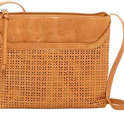 Hobo Liza Laser Cut Leather Crossbody PERFORATED CARAMEL