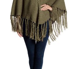 14th & Union Textured Knit Hooded Poncho ARMY GREEN