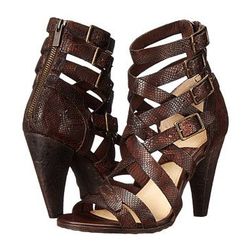 Incaltaminte Femei Frye Mika Strappy Heel Dark Brown Embossed Leather