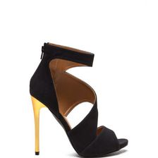 Incaltaminte Femei CheapChic Sneak A Peek Cut-out Faux Suede Heels Black