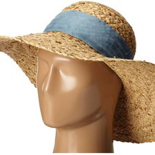 Betsey Johnson Sequin Floppy Hat with Freyed Denim Band Natural