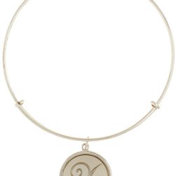 Alex and Ani Sterling Silver Initial X Charm Wire Bangle RUSSIAN SILVER