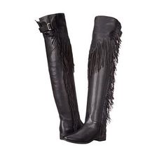 Incaltaminte Femei See by Chloe Pebbled Leather Over The Knee Boot with A Fringe Black