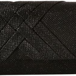 Jessica McClintock Addison Glitter Flap Clutch Black