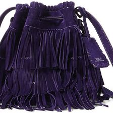 Ralph Lauren Mini Fringe Suede Bucket Bag Purple