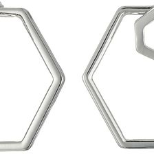 GUESS Hexagon Trio Set Including A Front To Back Hex Hoop Earrings Silver/Blue