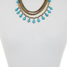 Steve Madden Turquoise Diamond Drop Chain Necklace BURNISHED GOLD TORQ