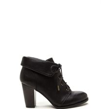 Incaltaminte Femei CheapChic Fold Move Faux Leather Lace-up Booties Black