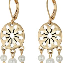 The Sak 3 Bead Disc Drop Earrings White