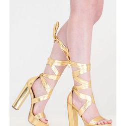 Incaltaminte Femei CheapChic Party Platform Tie-up Metallic Heels Gold