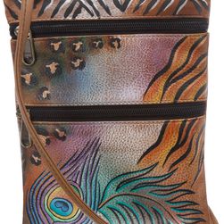 Anuschka Handbags Mini Double Zip Travel Crossbody Premium Peacock Safari