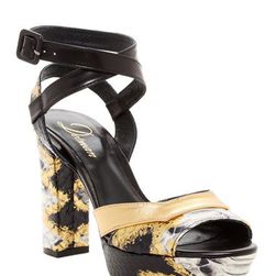 Incaltaminte Femei Delman Joni Metallic Snake Embossed Platform Sandal BLACK-GOLD METAL PAINTED SNAKE