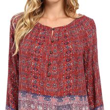 Lucky Brand Tapestry Print 3/4 Sleeve Top Red Multi