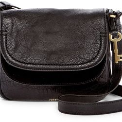 Fossil Peyton Small Double Flap Leather Crossbody BLACK