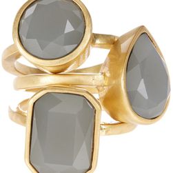 Vince Camuto Glass Stone Stack Ring Set - Size 7 GOLD OX-MILKY GREY