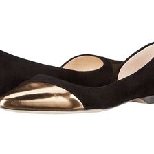 Cole Haan Amalia Cap Toe Skimmer Black Suede/Gold Specchio