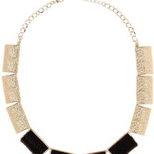 Steve Madden & Black Leather Station Collar Necklace GOLD AND BLACK