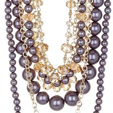 Eye Candy Los Angeles Layered Bead & Faux Pearl Drape Necklace GREY