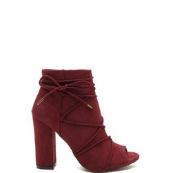 Incaltaminte Femei CheapChic Easy Strut Lace-up Faux Suede Booties Burgundy