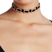 Free Press 5 Station Crystal Rectangle Choker CLEAR-GOLD-BLACK