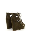 Incaltaminte Femei CheapChic Run The World Caged Faux Suede Wedges Olive