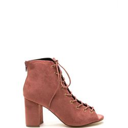 Incaltaminte Femei CheapChic Set To Launch Faux Suede Lace-up Booties Blush