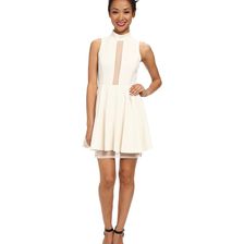 BCBGeneration Mock Neck Dress with Mesh Contrast Whisper White