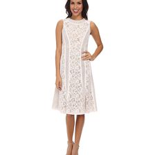 BCBGMAXAZRIA Avril Round Neck Lace Blocked Dress White