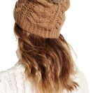 Accesorii Femei Vince Camuto Cable Knit Genuine Rabbit Pompom Beanie CAMEL HEATHER