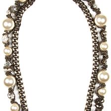 Givenchy Chainlink Simulated Pearl Collar Necklace BROWN GOLD