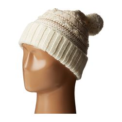 Ralph Lauren Multi Texture Cuff Hat w/ Pom Cream Tonal