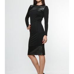 Rochie neagra cu detalii din piele eco, Emily G