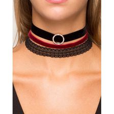Bijuterii Femei CheapChic Circle Love Lace Velvet 3pc Choker Set Black Ptrn