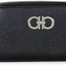 Ferragamo Black Leather Zip Around Wallet N/A