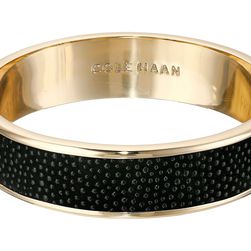 Cole Haan Wide Hinged Leather Inlay Bangle Gold/Black Caviar