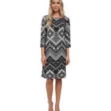 Christin Michaels Susan Print Shift Dress Black Multi