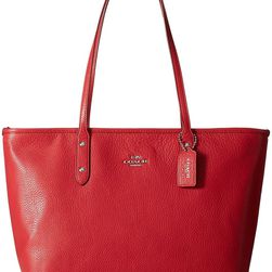 COACH Pebbled City Zip Tote SV/True Red