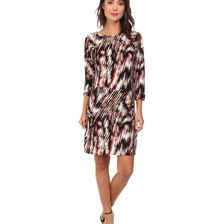 Christin Michaels Susan Print Shift Dress Coral/Black Print