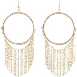 Natasha Accessories Large Hoop With Fringe Earrings GOLD