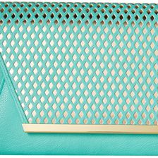 Jessica McClintock Rider Perforated Envelope Clutch Mint/Gold
